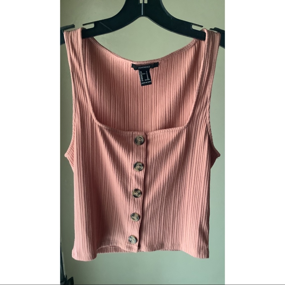 Blush Low Neck Cropped Button Tank Top